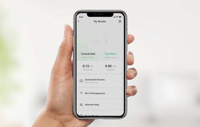 Екран на приложението Imou Life с раздели Connected Devices, Wi-Fi Management и Network Map